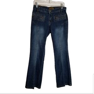 Opus Jeans Women's Size 9 Flare Leg Dark Blue Wash Zip Pockets Denim